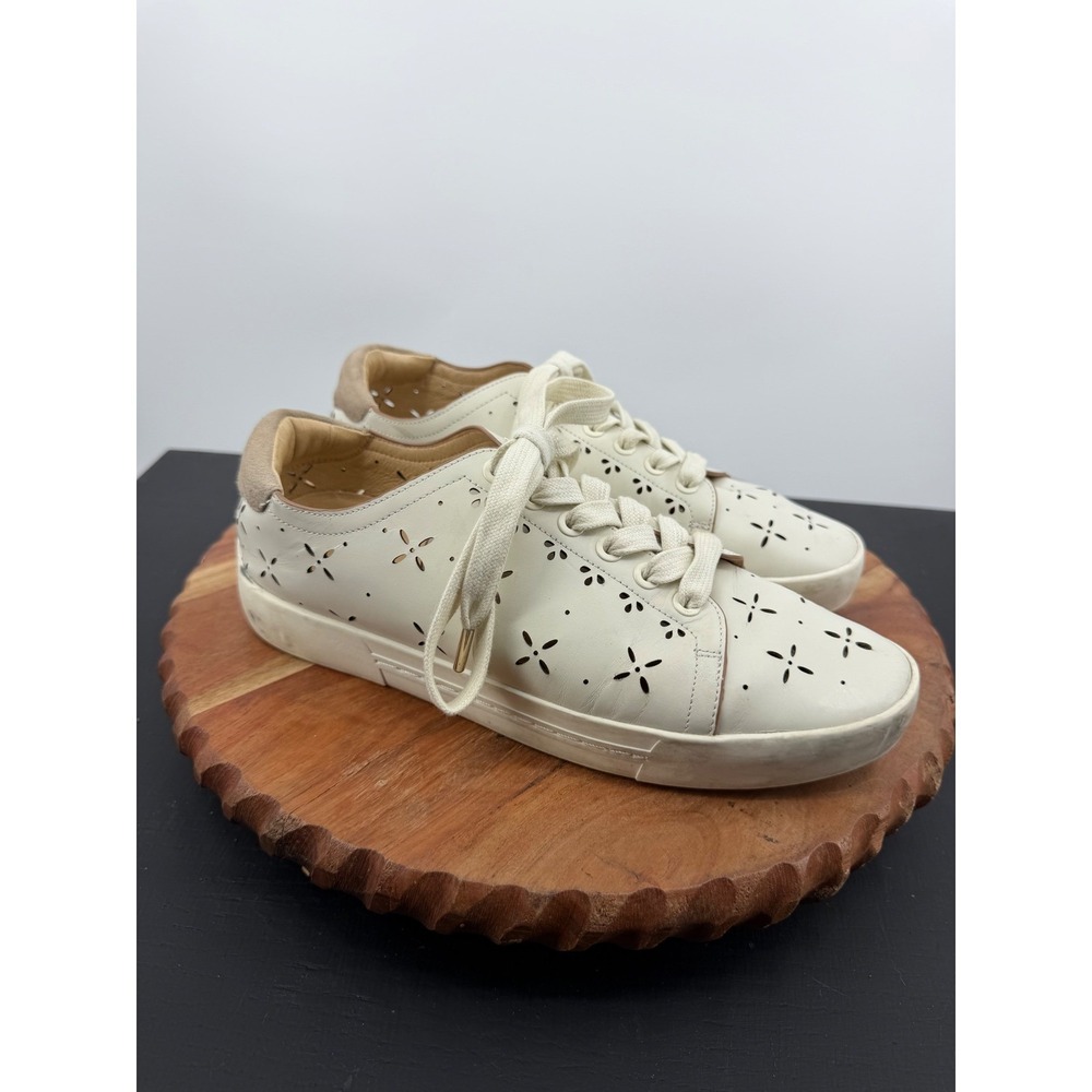 Joie Deely Perforated Floral Sneakers Women 39 White Leather Laser Cut Low Top